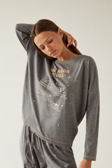 Womensecret Длинная серая пижама из 100% органического хлопка с принтом с луной серый