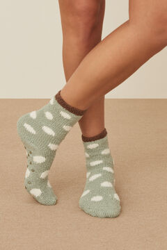 Womensecret Зеленые пушистые носки в горошек зеленый