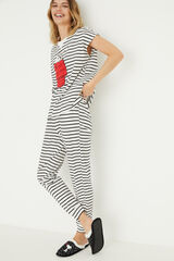 Womensecret Хлопковая длинная пижама в полоску из 100 % хлопка цвета слоновой кости «Снупи» черный