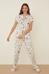 Womensecret Длинная пижама в рубашечном стиле цвета слоновой кости 100 % хлопок «Снупи и Чарли» бежевый