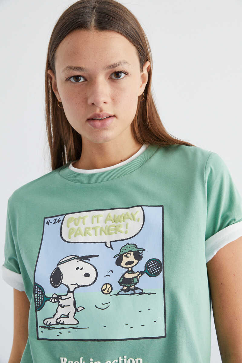 Womensecret Длинная пижама зеленого цвета «Снупи» 100 % хлопок бежевый