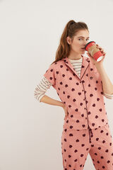Womensecret Пижама с сердечками в рубашечном стиле с брюками капри из 100 % хлопка розовый 