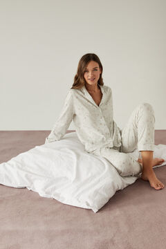 Womensecret Хлопковая пижама в рубашечном стиле с принтом с луной из 100% органического хлопка. серый