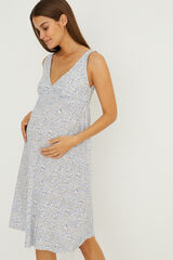 Womensecret Короткая ночная рубашка Maternity из органического хлопка с цветочным принтом и изображением Снупи голубой