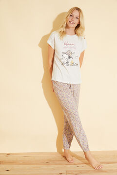 Womensecret Хлопковая длинная пижама цвета слоновой кости «Снупи» бежевый