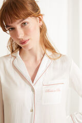 Womensecret Ночная рубашка с длинными рукавами из атласа с вышивкой розового цвета белый