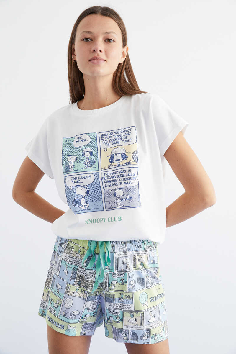 Womensecret Короткая пижама с принтом в виде комикса «Снупи» 100 % зеленый