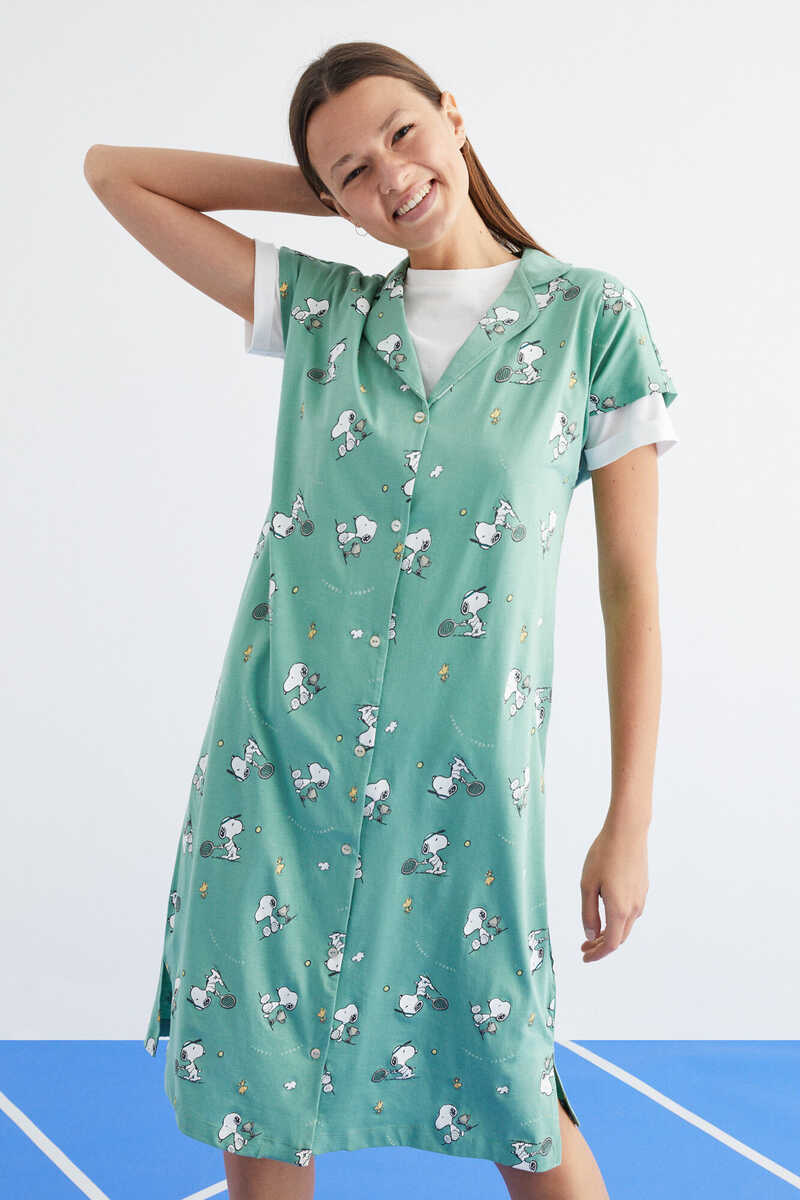 Womensecret Зеленая ночная рубашка миди «Снупи» 100 % хлопок цветной