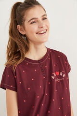 Womensecret Ночная рубашка средней длины из 100 % хлопка с миниатюрными сердечками красный