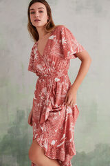 Womensecret Платье миди с тропическим принтом оранжевого цвета красный