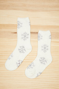 Womensecret Пушистые носки цвета слоновой кости со снежинками белый