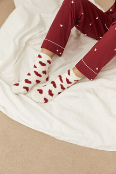 Womensecret Пушистые носки цвета слоновой кости с сердечками красный