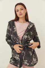 Womensecret Серый халат из флиса длины миди с цветочным принтом серый