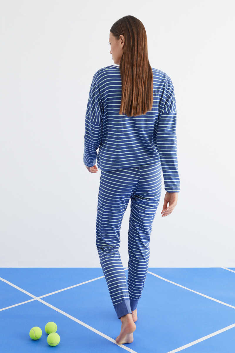Womensecret Длинная пижама в полоску «Снупи» 100 % хлопок голубой